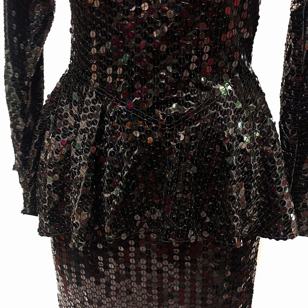 DAZZLING VINTAGE '70s / '80s PARA SPARKLING ALL SEQUIN PEPLUM COCKTAI Vintage Clothing & Fashions | Midnight Glamour DAZZLING VINTAGE '70s / '80s PARA SPARKLING ALL SEQUIN PEPLUM COCKTAI Vintage Clothing & Fashions | Midnight Glamour