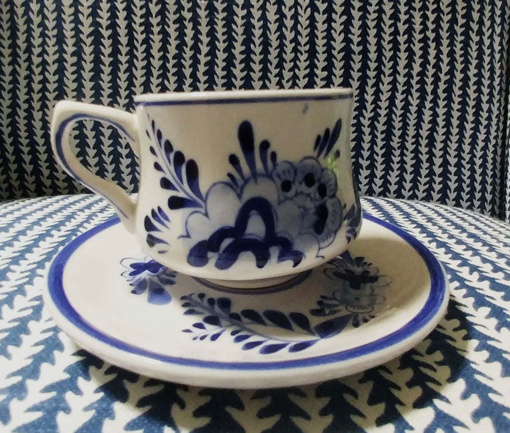 Vintage Delft Blue Tea Pot Small Size Hand Painted Blue Dutch Windmill  Floral