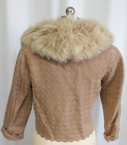 *GORGEOUS NEW OLD STOCK VINTAGE EVENING SWEATER WITH AN EXTRA LARGE FLUFFY FOX COLLAR - JUST BEAUTIFUL