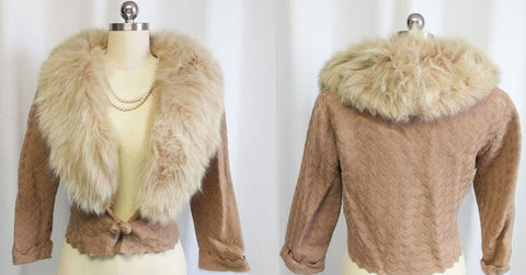 *GORGEOUS NEW OLD STOCK VINTAGE EVENING SWEATER WITH AN EXTRA LARGE FLUFFY FOX COLLAR - JUST BEAUTIFUL