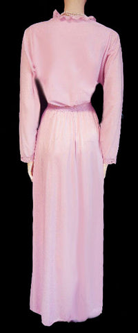 *RARE VINTAGE OLGA BRUSHED NYLON FLANNEL-LIKE SPANDEX LACE NIGHTGOWN IN CANDY KISSES - SIZE LARGE