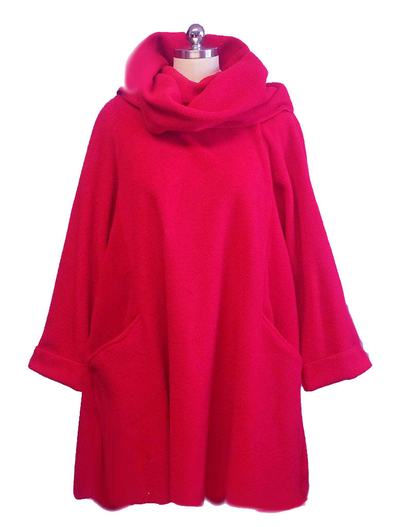 NEW - ADORABLE WRAP AROUND COAT WITH STANDUP COLLAR WITH A MATCHING HAT IN POPPY RED