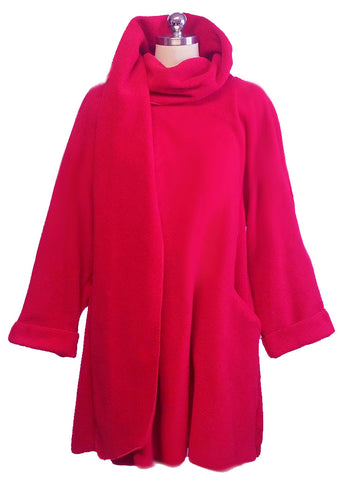 NEW - ADORABLE WRAP AROUND COAT WITH STANDUP COLLAR WITH A MATCHING HAT IN POPPY RED