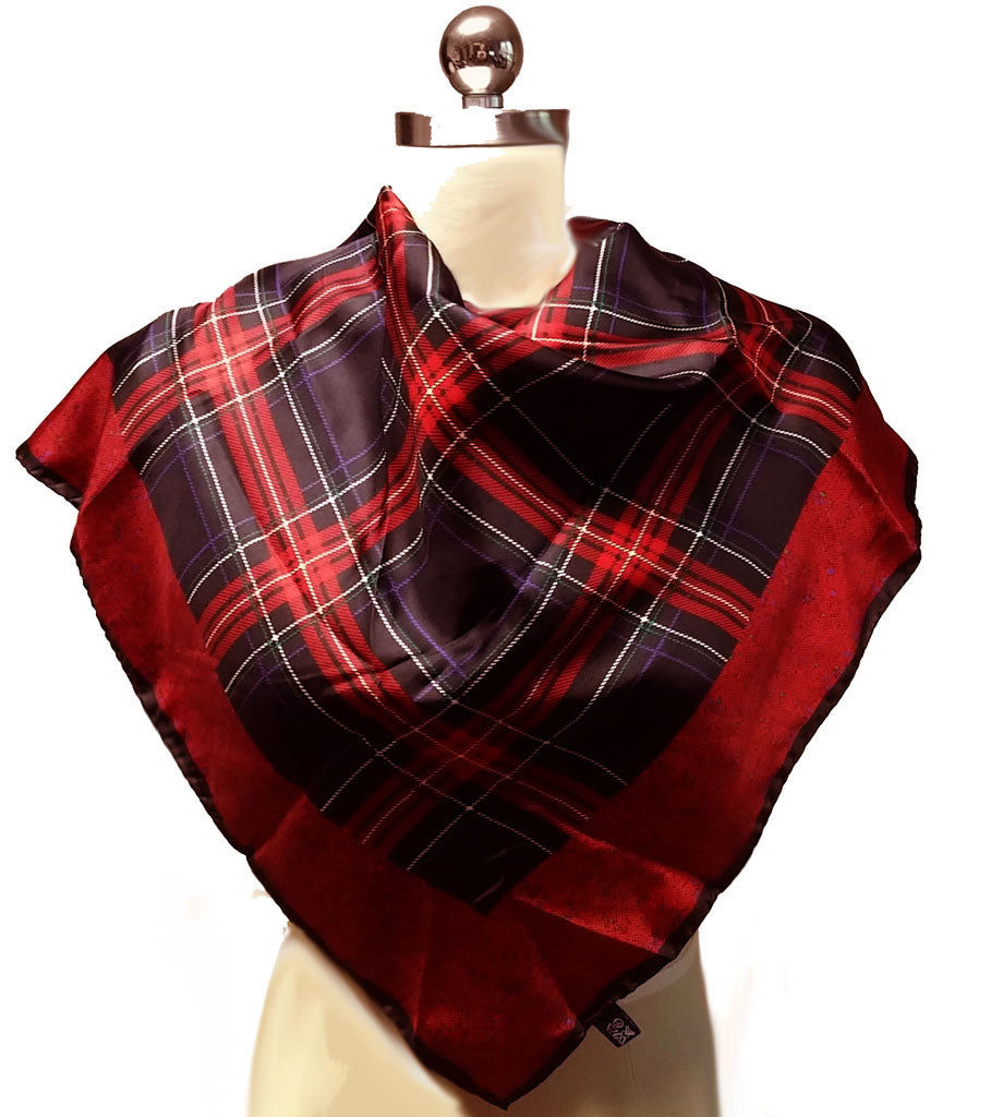 *VINTAGE SCARLET PLAID SILK SCARF MADE IN ITALY