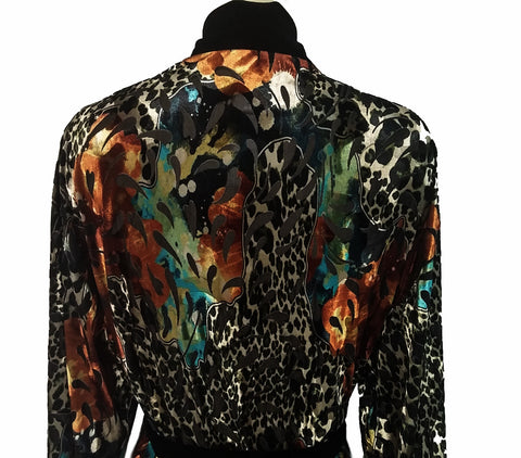 NEW - DIAMOND TEA WRAP EUROPEAN OLD WORLD LOOKING BURNOUT VELVET VELOUR IN LEOPARD, TURQUOISE & SOFT GOLD - LARGE