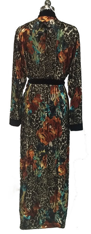 NEW - DIAMOND TEA WRAP EUROPEAN OLD WORLD LOOKING BURNOUT VELVET VELOUR IN LEOPARD, TURQUOISE & SOFT GOLD - LARGE