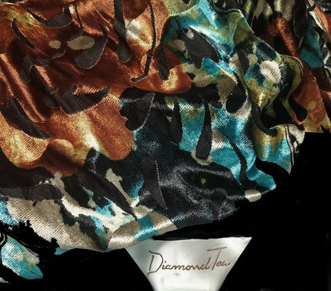 NEW - DIAMOND TEA WRAP EUROPEAN OLD WORLD LOOKING BURNOUT VELVET VELOUR IN LEOPARD, TURQUOISE & SOFT GOLD - LARGE