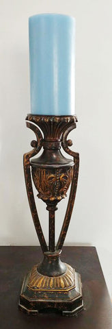 PAIR OF ORNATE GRECIAN LOOK HEAVY CANDLE HOLDER