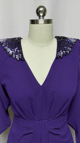 *VINTAGE '80s CASADEI SPARKLING BEADED EPAULETTES COCKTAIL DRESS WITH GORGEOUS OPEN BACK