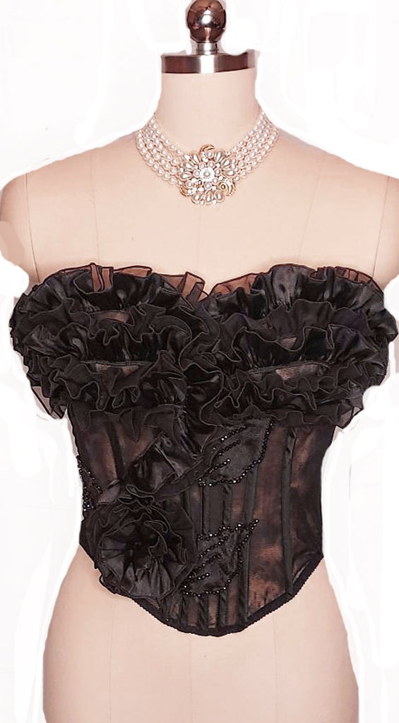 GORGEOUS VINTAGE CELO MERRY WIDOW FROM ARGENTINA ILLUSION BLACK