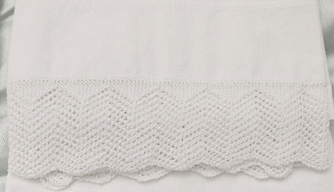 *EXQUISITE VINTAGE HEIRLOOM CROCHETED BY HAND LACE CHEVRONS TRIMMED PILLOW CASES - 1 PAIR