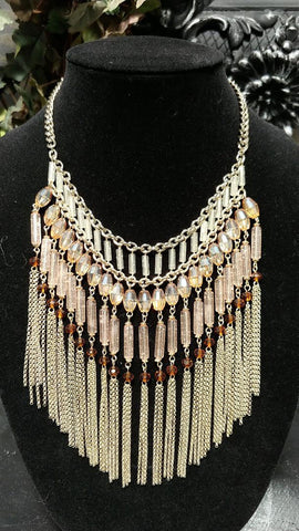 *NEW WITH TAG - RETIRED CHICO'S $88 SPARKLING GLASS FACETED AMBER BEADS & CHAINS BIB NECKLACE