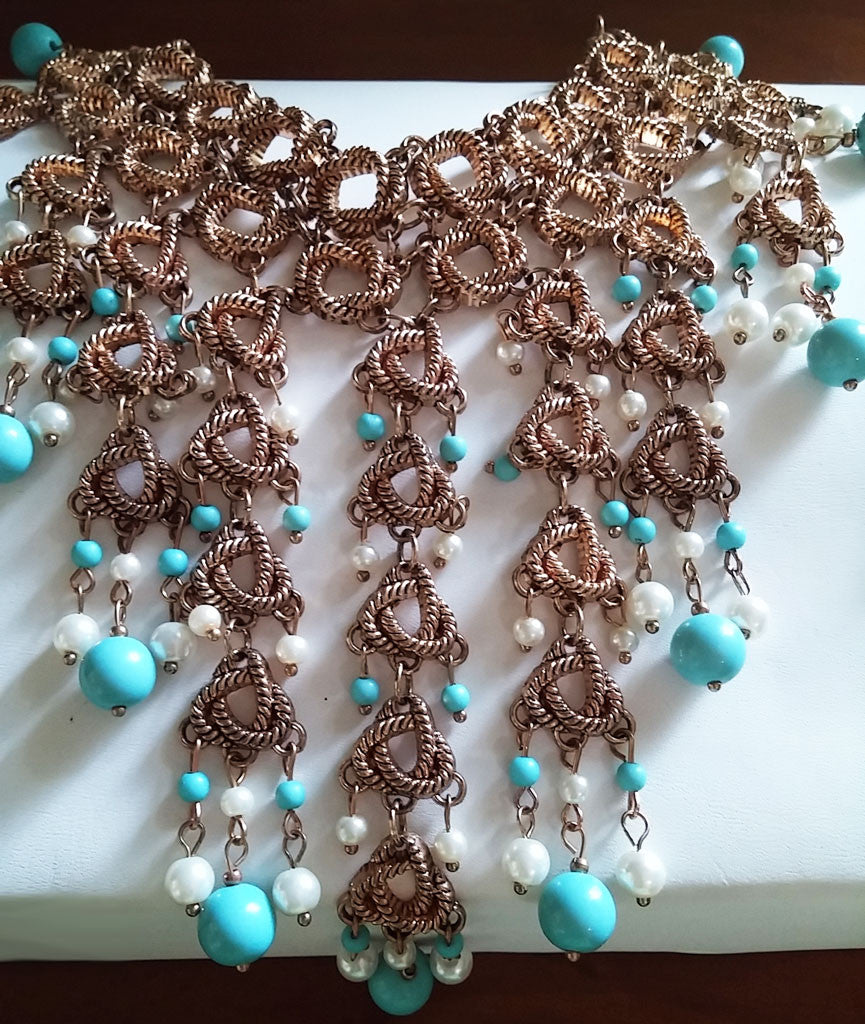 Anthos Leaf Bib Necklace Turquoise Blue – Carla De La Cruz Jewelry