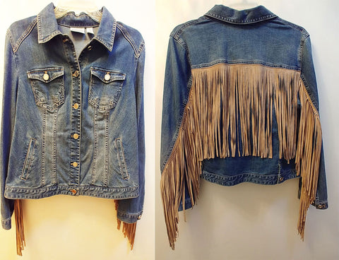 *NEW W/O TAGS - CHICO'S PLATINUM COLLECTION DENIM SUEDE JACKET WITH FABULOUS 12" FRINGE - WOULD MAKE A WONDERFUL CHRISTMAS OR BIRTHDAY GIFT
