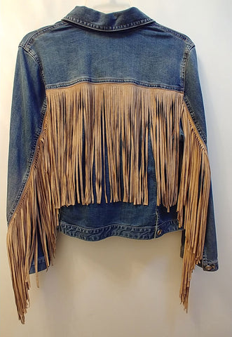*NEW W/O TAGS - CHICO'S PLATINUM COLLECTION DENIM SUEDE JACKET WITH FABULOUS 12" FRINGE - WOULD MAKE A WONDERFUL CHRISTMAS OR BIRTHDAY GIFT