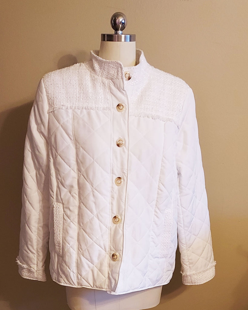 *  NEW W TAG -CHICO'S QUILTED PUFF TWEED JACKET OUTERWEAR ECRU OFF WHITE SIZE 2