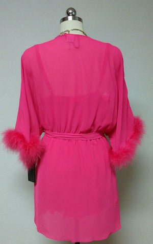 NEW WITH TAGS - GORGEOUS HOT PINK MARABOU CINEMA ETOILE SEDUCTIVE WEAR POM POMS 3 PC PEIGNOIR, NIGHTGOWN & PANTIES SET - SIZE LARGE - WOULD MAKE A LOVELY GIFT