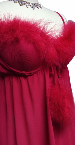 *NEW WITH TAGS - GORGEOUS SCARLET MARABOU CINEMA ETOILE SEDUCTIVE WEAR POM POMS 3 PC PEIGNOIR, NIGHTGOWN & PANTIES SET - SIZE LARGE - WOULD MAKE A LOVELY GIFT
