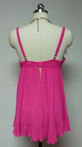 NEW WITH TAGS - GORGEOUS HOT PINK MARABOU CINEMA ETOILE SEDUCTIVE WEAR POM POMS 3 PC PEIGNOIR, NIGHTGOWN & PANTIES SET - SIZE MEDIUM - WOULD MAKE A LOVELY GIFT
