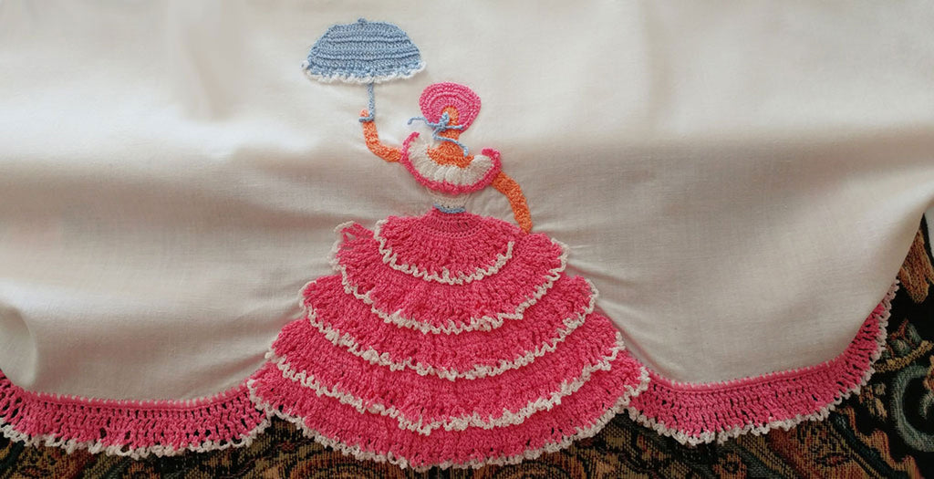 Dark Pink and Green crochet crinoline lady doily - Size: 11 inch x 8.6 inch  H - Handmade - ITALY : : Handmade Products