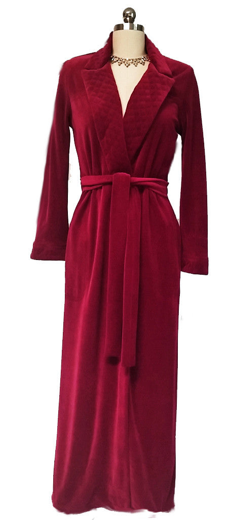 NEW - DIAMOND TEA SPANDEX COTTON VELOUR LUXURIOUS WRAP STYLE ROBE WITH NOTCHED QUILTED COLLAR IN SCARLET - SIZE EXTRA SMALL X/S