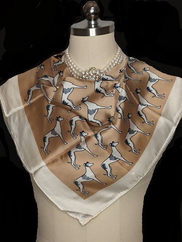 * VINTAGE LUXURIOUS ECHO THE GREYHOUND SILK AND CHINON SCARF - DOG SCARF