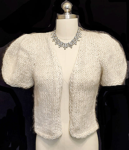 *  VINTAGE 1984 ESTELLE GRACER SWEATER WITH SOFT PLEATED PUFF SLEEVES IN CREAM PUFF