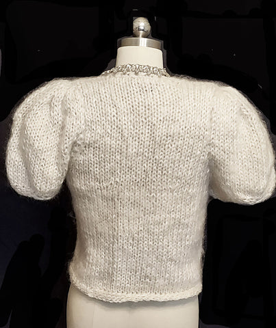 *  VINTAGE 1984 ESTELLE GRACER SWEATER WITH SOFT PLEATED PUFF SLEEVES IN CREAM PUFF
