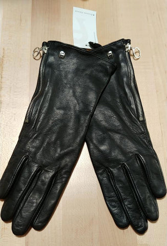 *NEW WITH TAG -  ETIENNE AIGNER BLACK LEATHER GLOVES ADORNED WITH THE ETIENNE AIGNER LOGO & ZIPPERS - BEAUTIFUL!