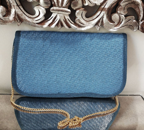 *VINTAGE MADE IN ITALY FASHION IMPORTS BLUE STRAW PURSE - PERFECT FOR SPRING & SUMMER