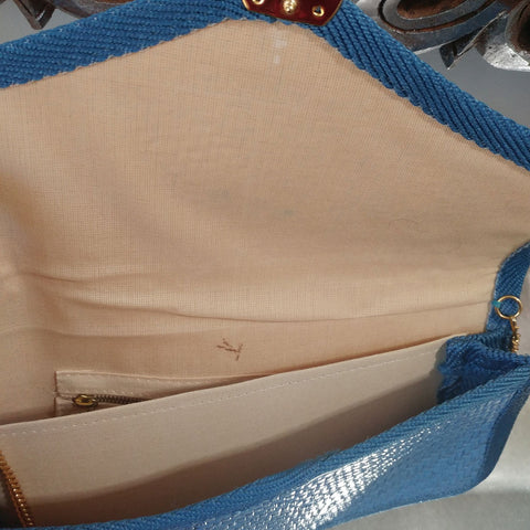 *VINTAGE MADE IN ITALY FASHION IMPORTS BLUE STRAW PURSE - PERFECT FOR SPRING & SUMMER