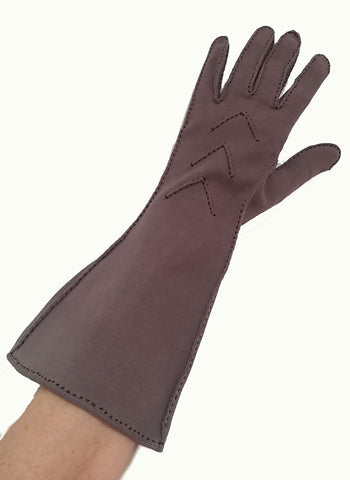 *VINTAGE '60s SOPHISTICATED GAUNTLET GLOVES WITH RAISED FABRIC CHEVRONS & HAND STITCHING IN TAUPE - JUST GORGEOUS!