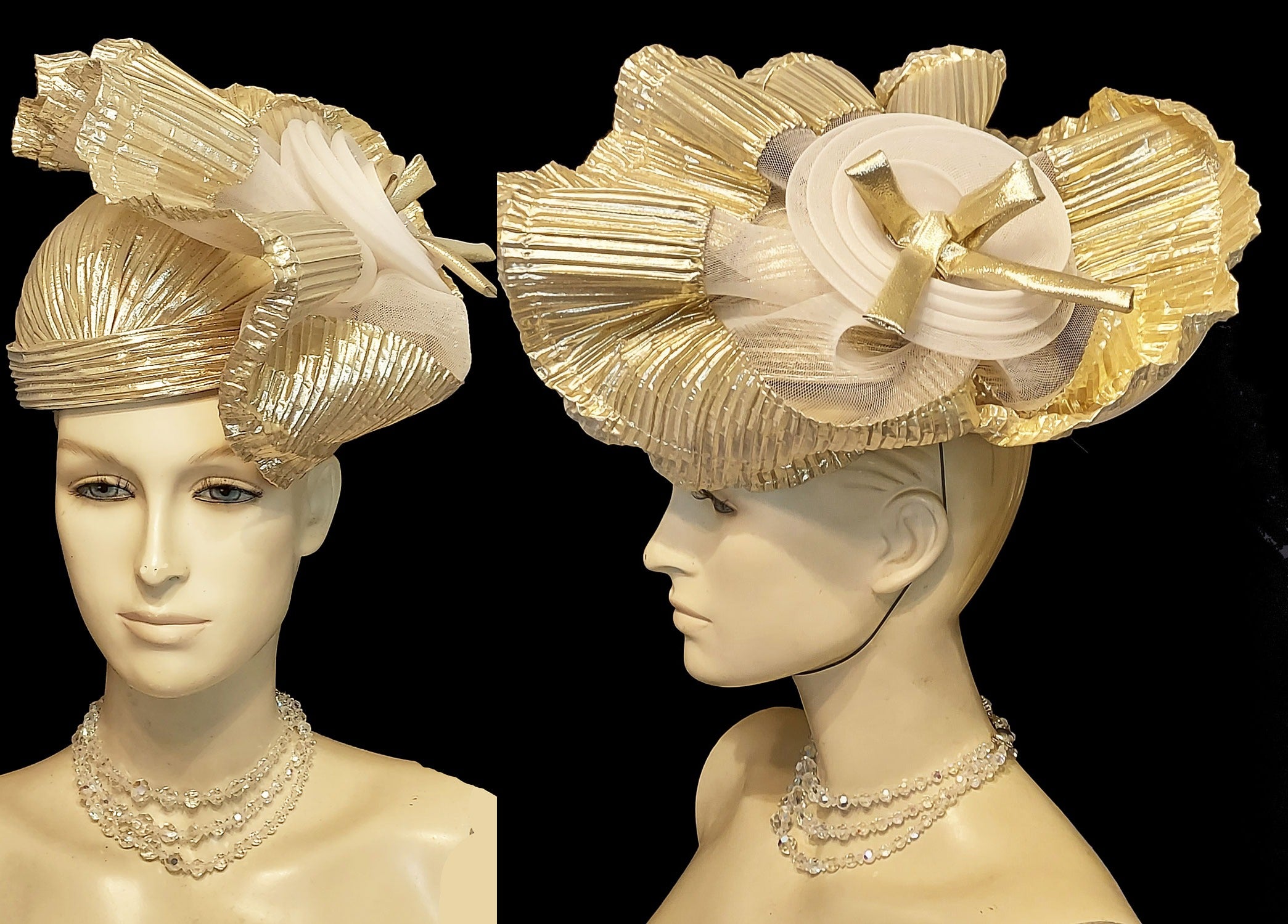 Vintage Gold Glamour Hat with Textured Sunburst Design Blaze - Vintage Handcrafted Stiff Fedora Hat – Ruediger Hats main image 2