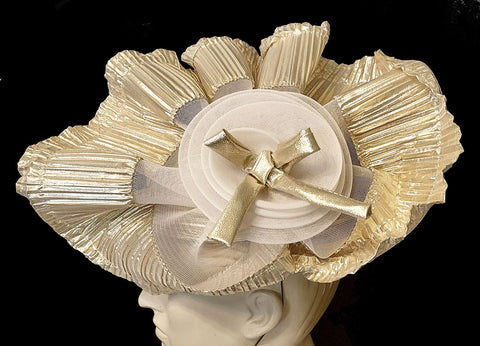 *VINTAGE DESIGNED BY SYLVIA GOLD PLEATED COCKTAIL HAT - SO GLAMOROUS!