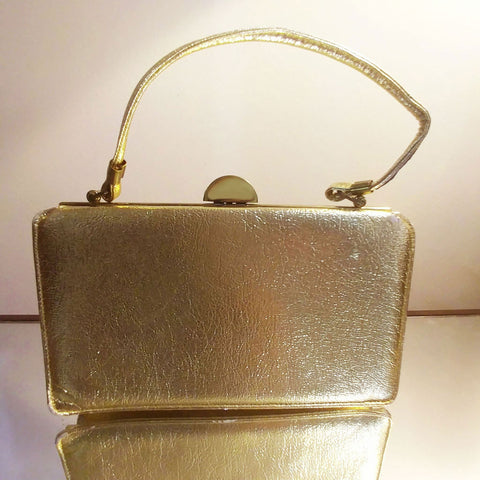 * VINTAGE RECTANGLE GOLD EVENING PURSE WITH ART DECO LOOK CLASP