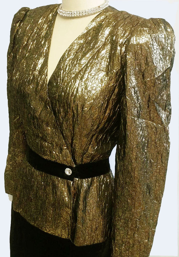 VINTAGE '80s DESIGNER HALSTON III BLACK AND SPARKLING METALLIC GOLD L Vintage Clothing & Fashions | Midnight Glamour VINTAGE '80s DESIGNER HALSTON III BLACK AND SPARKLING METALLIC GOLD L Vintage Clothing & Fashions | Midnight Glamour
