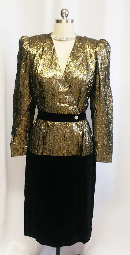 VINTAGE '80s DESIGNER HALSTON III BLACK AND SPARKLING METALLIC GOLD L – Vintage Clothing & Fashions