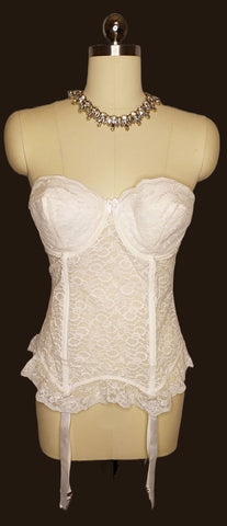 Elomi Occasions Merry Widow Basque Bustier Garters White Bridal 36DD -  Helia Beer Co