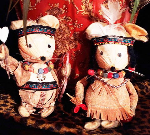 *  VINTAGE 1980S KURT ADLERS THANKSGIVING INDIAN GIRL BOY AND COWBOY THANKSGIVING TABLE DECORATIONS