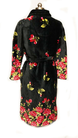 SOLD  -  *BEAUTIFUL NOIRE JASMINE ROSE PLUSH ROBE ADORNED WITH RED ROSES