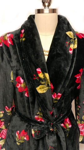 SOLD  -  *BEAUTIFUL NOIRE JASMINE ROSE PLUSH ROBE ADORNED WITH RED ROSES