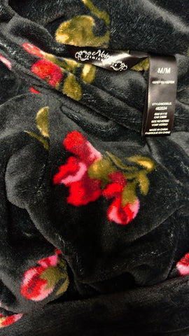 SOLD  -  *BEAUTIFUL NOIRE JASMINE ROSE PLUSH ROBE ADORNED WITH RED ROSES