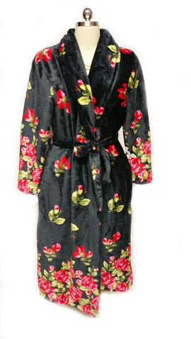 SOLD  -  *BEAUTIFUL NOIRE JASMINE ROSE PLUSH ROBE ADORNED WITH RED ROSES