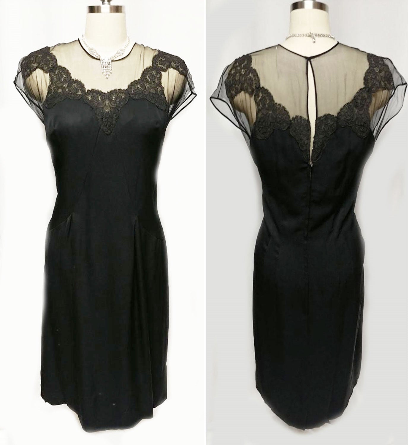 VINTAGE "70S BLACK ILLUSION JEAN OF CALIFORNIA COCKTAIL DRESS ADORNED   Vintage Clothing & Fashions | Midnight Glamour