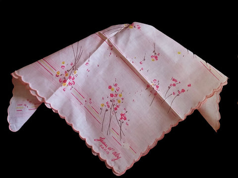 *NEW OLD STOCK - VINTAGE JEAN OL' ORLY - PARIS HANDKERCHIEF IN HOT PINK, YELLOW, ESPRESSO AND GOLD LONG STEM FLORALS