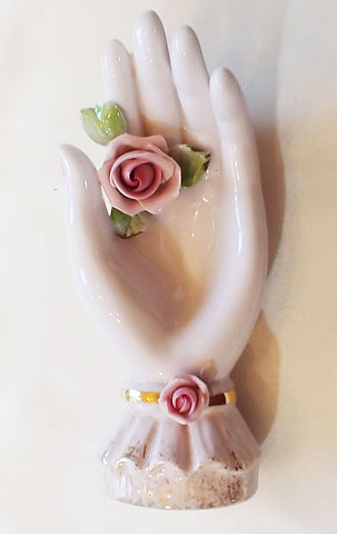 *VINTAGE '60s LEFTON CHINA CO. HAND PAINTED PORCELAIN RING & JEWELRY HOLDER ADORNED WITH A ROSE