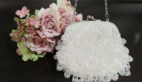 * VINTAGE KRISTINO SPARKLING HEAVILY LARGE FROSTED BEADS, MINIATURE BEADS AND SEQUINS EVENING BAG - LOOKS NEW