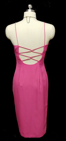*VINTAGE SPRING & SUMMER LAURA WINSTON RASPBERRY COCKTAIL DRESS WITH LACED UP LOOK BACK