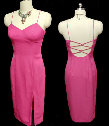 *VINTAGE SPRING & SUMMER LAURA WINSTON RASPBERRY COCKTAIL DRESS WITH LACED UP LOOK BACK
