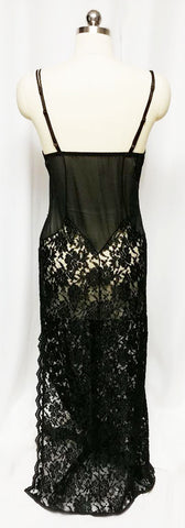 SOPHISTICATED VINTAGE LILY OF FRANCE BY DELORES SPANDEX BLACK LACE NIGHTGOWN WITH UNDERWIRE BRA
